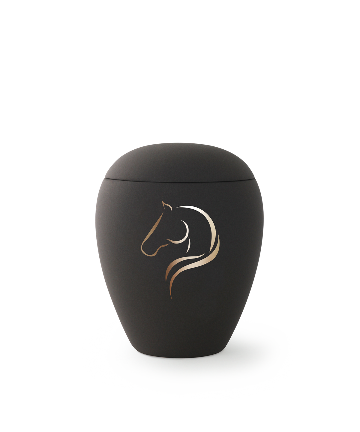 Velvet ceramic horse urn with golden silhouette 1.5 L.