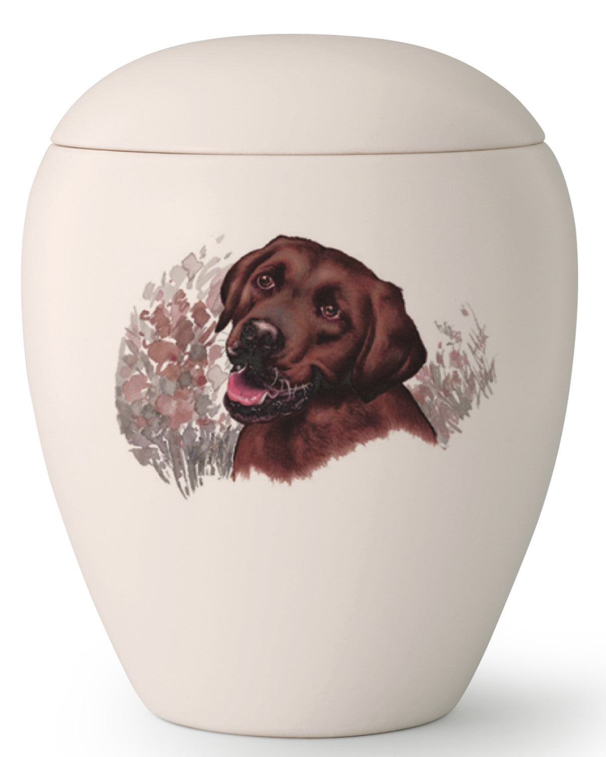 Tierurne mit Chocolate Labrador
