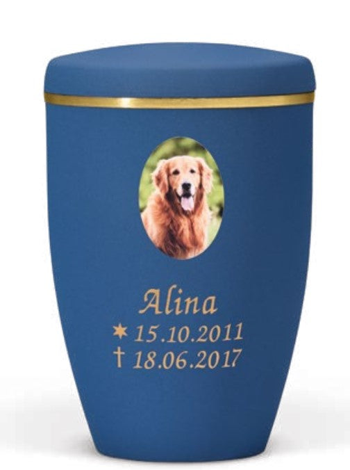 Tierurne modern aus Kupfer gebürstet mit Goldband 3 Größen
