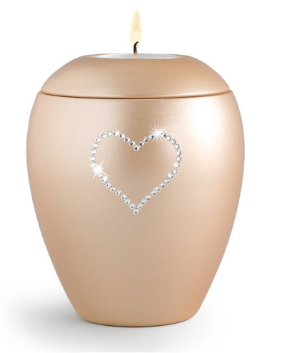 Tierurne Edition Crystal mit Kristallherz und Gedenklicht in Apricot