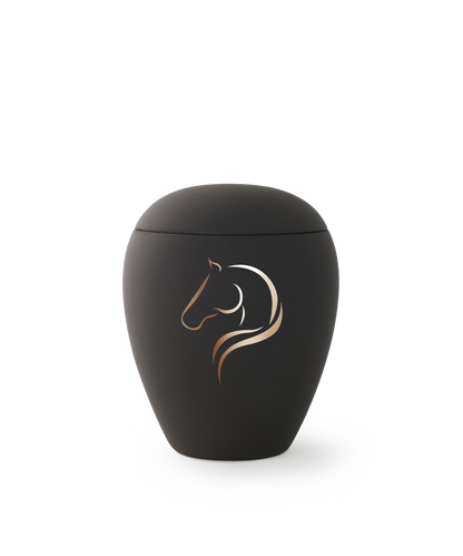 Velvet ceramic horse urn with golden silhouette 1.5 L.