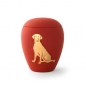 Mobile Preview: Tierurne aus Keramik mit gold. Hunderelief in rubin