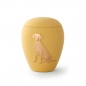 Preview: Tierurne aus Keramik mit gold. Hunderelief in gelb