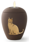 Preview: Tierurne aus samtener Keramik mit gold. Katzenrelief in marine