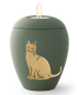 Preview: Tierurne aus samtener Keramik mit gold. Katzenrelief mit Gedenklicht 0,5 Liter in versch. Farben