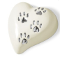 Preview: Tierurne aus weiß glasiertem Porzellan in Herzform mit Pfötchen