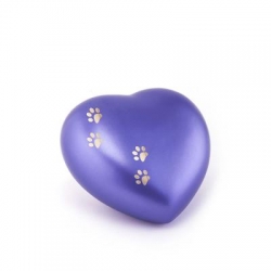 Tierurne in Herzform aus Keramik mit gold. Pfoten in violett