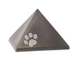 Tierurne Pyramide Keramik mit Pfote aus Swarovskikristallen in chocolat