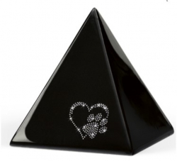 Tierurne Pyramidenform mit Herz-Pfote aus Kristallen in schwarz