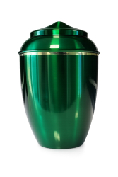 Preview: Tierurne aus Kupfer mit Goldband in Grün