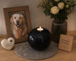 Preview: Tierurne Kugel Effektschwarz Gedenkplatz