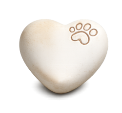 Tierurne aus Keramik in Herzform mit Pfote frostsicher in Creme