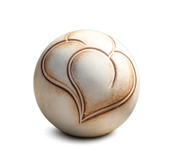 Tierurne in Diskusform mit patiniertem Doppelherz