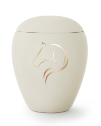 Preview: Pferdeurne mit goldener Silhouette in Creme