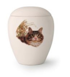 Tierurne matt-weiße Keramik mit verschiedenen Katzenmotiven 0,5 Liter