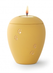 Tierururne aus samtene Keramik mit Gedenklicht gelb