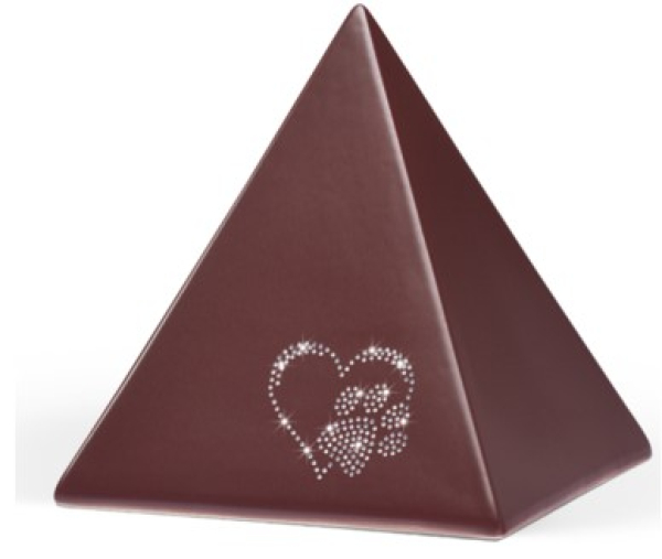 Tierurne Pyramidenform mit Herz-Pfote aus Swarovskisteinen in bordeaux