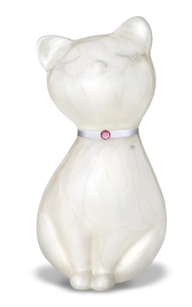 Tierurne in Katzenform mit Swarovskistein Weiß