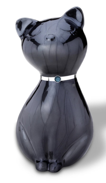 Tierurne in Katzenform mit Swarovskistein Anthrazit