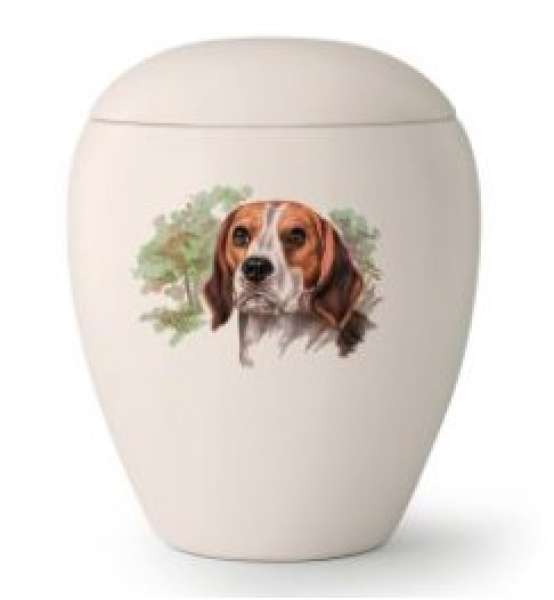 Tierurne aus weißer Keramik mit Hunderassenmotiv 1,5 Liter